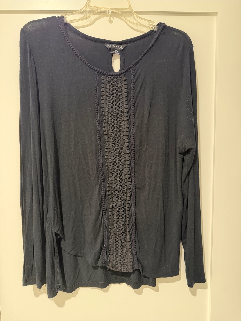 Vintage Women’s KristinMarie Black Crochet-Trim Long Sleeve Top Size Large